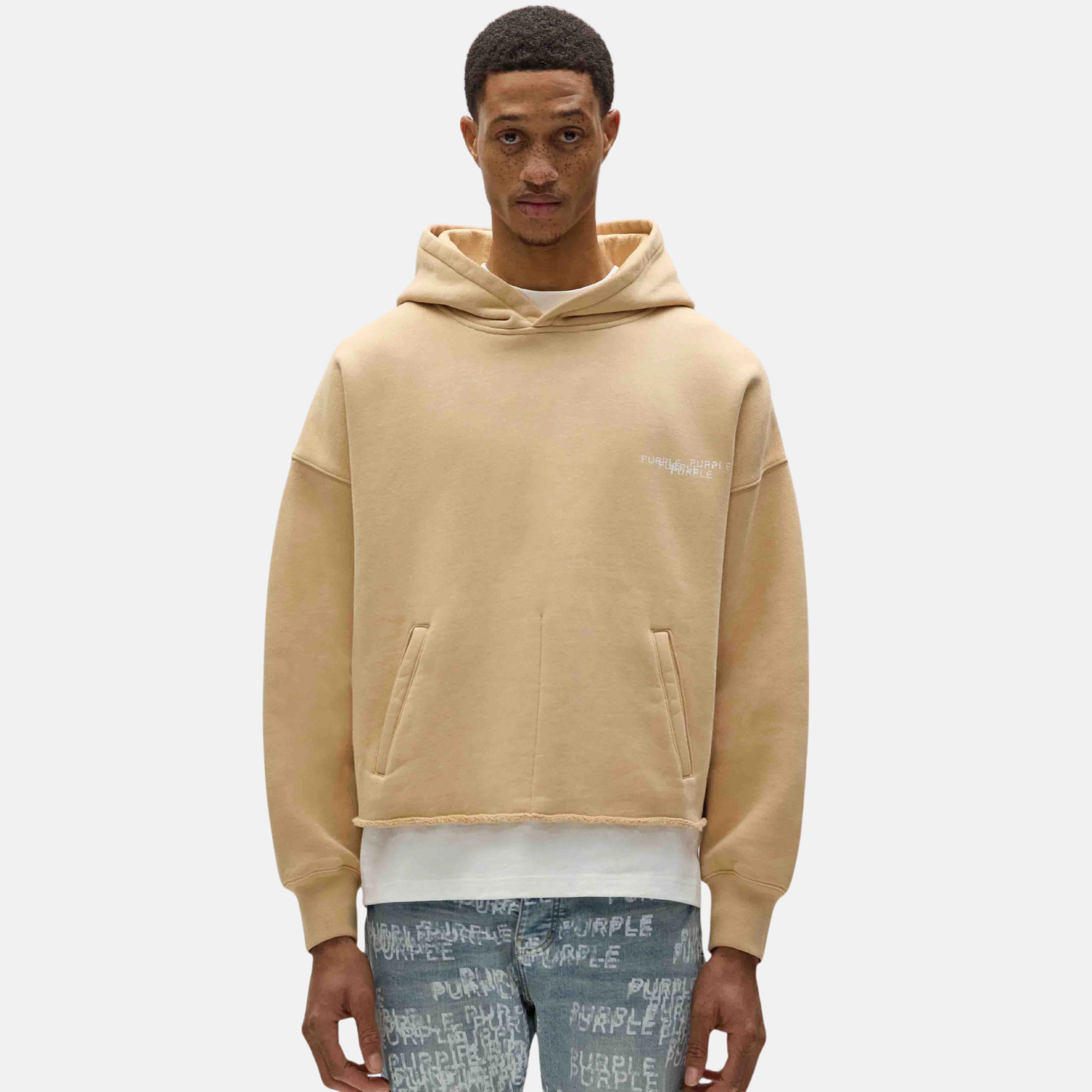 Purple Brand Newsprint Cropped Hoodie